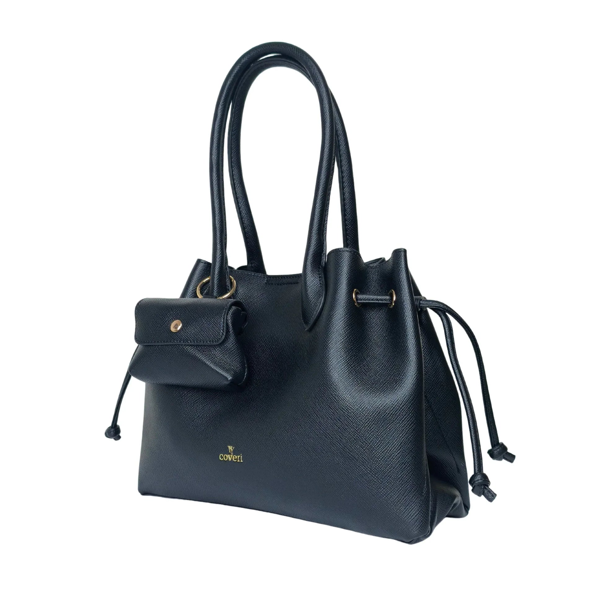 YY Coveri Borsa A Mano Strutturata Colore Cuoio Con Traco… | Interno e tasche | ecopelle | Nero
