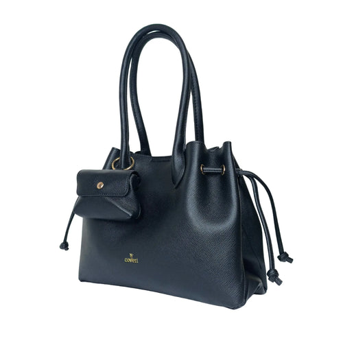 YY Coveri Borsa A Mano Strutturata Colore Cuoio Con Traco… | Interno e tasche | ecopelle | Nero
