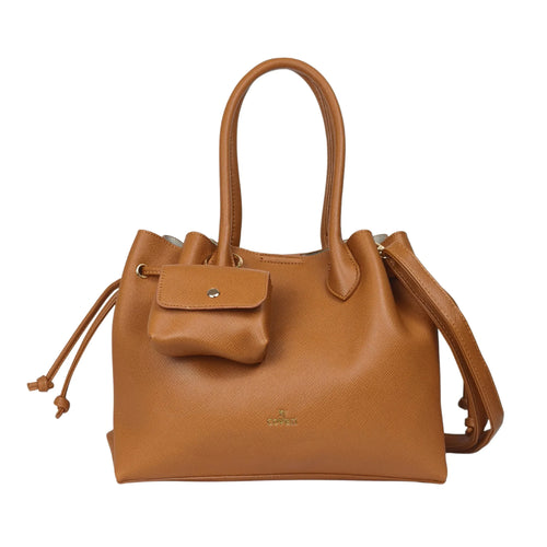 YY Coveri Borsa A Mano Strutturata Colore Cuoio Con Traco… | Vista frontale | ecopelle | Cachi