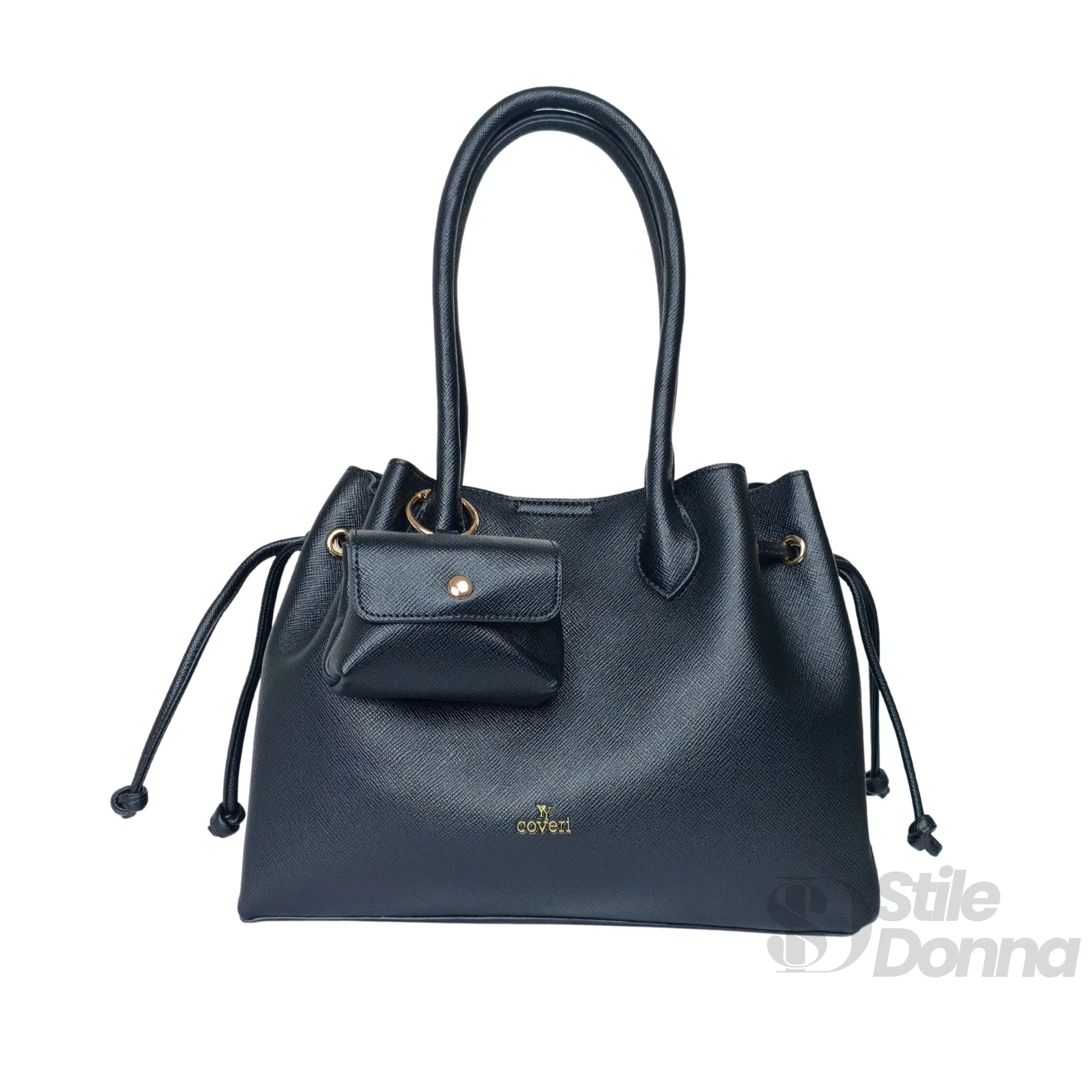 YY Coveri Borsa A Mano Strutturata Colore Cuoio Con Traco… | Dettaglio esterno | ecopelle | Nero