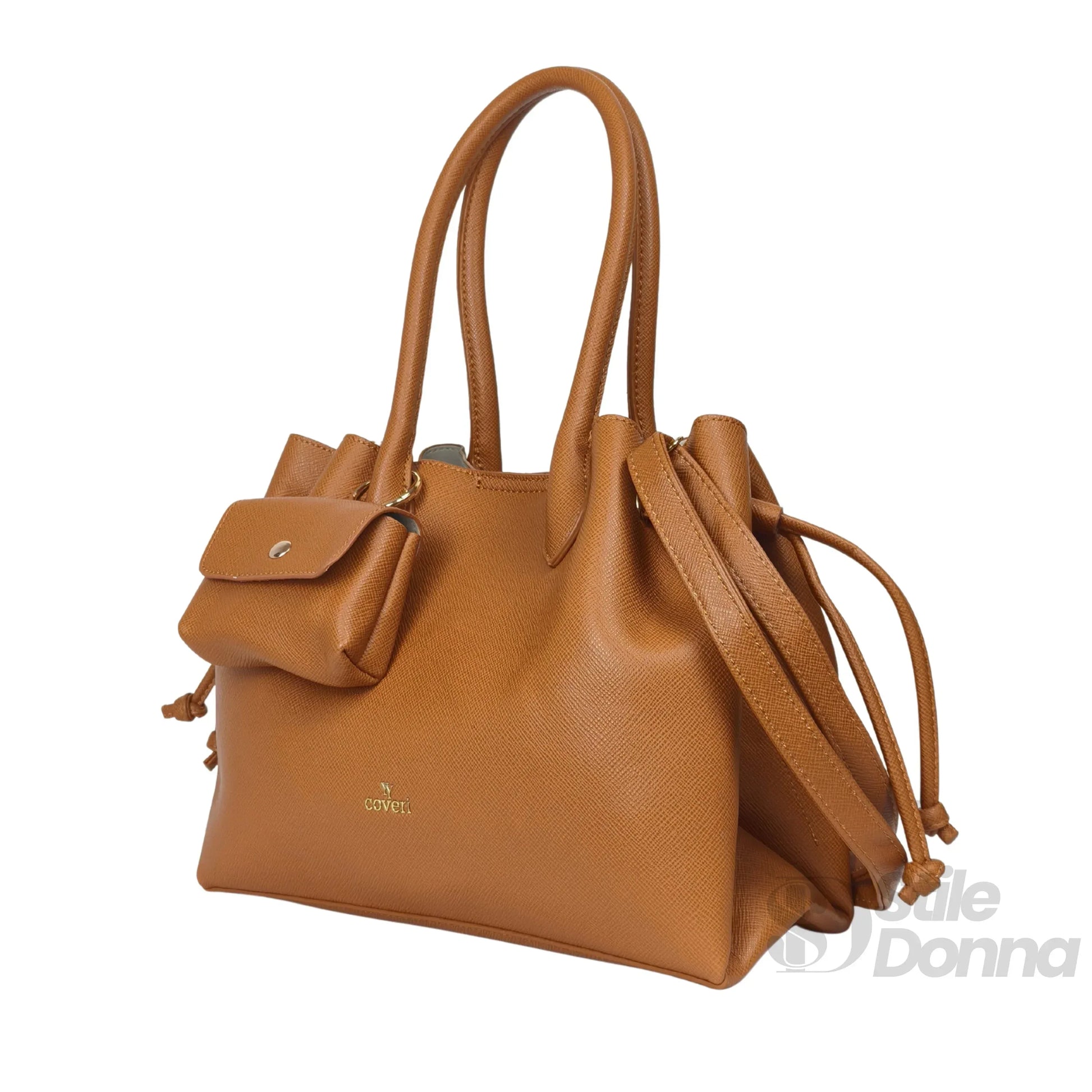 YY Coveri Borsa A Mano Strutturata Colore Cuoio Con Traco… | Dettaglio manico | ecopelle | Nero