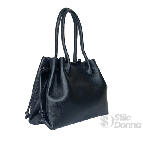 YY Coveri Borsa A Mano Strutturata Colore Cuoio Con Traco… | Close-up chiusura | ecopelle | Nero