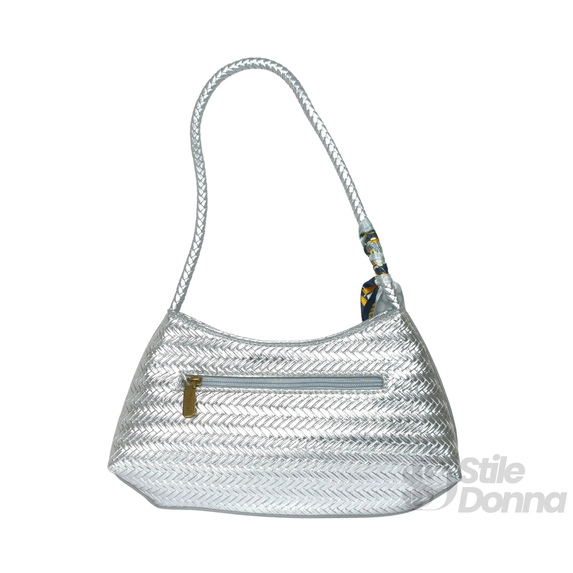yy-coveri-borsa-a-tracolla-intrecciata-argentata-con-sciarpa-455 - Stile Donna Bags