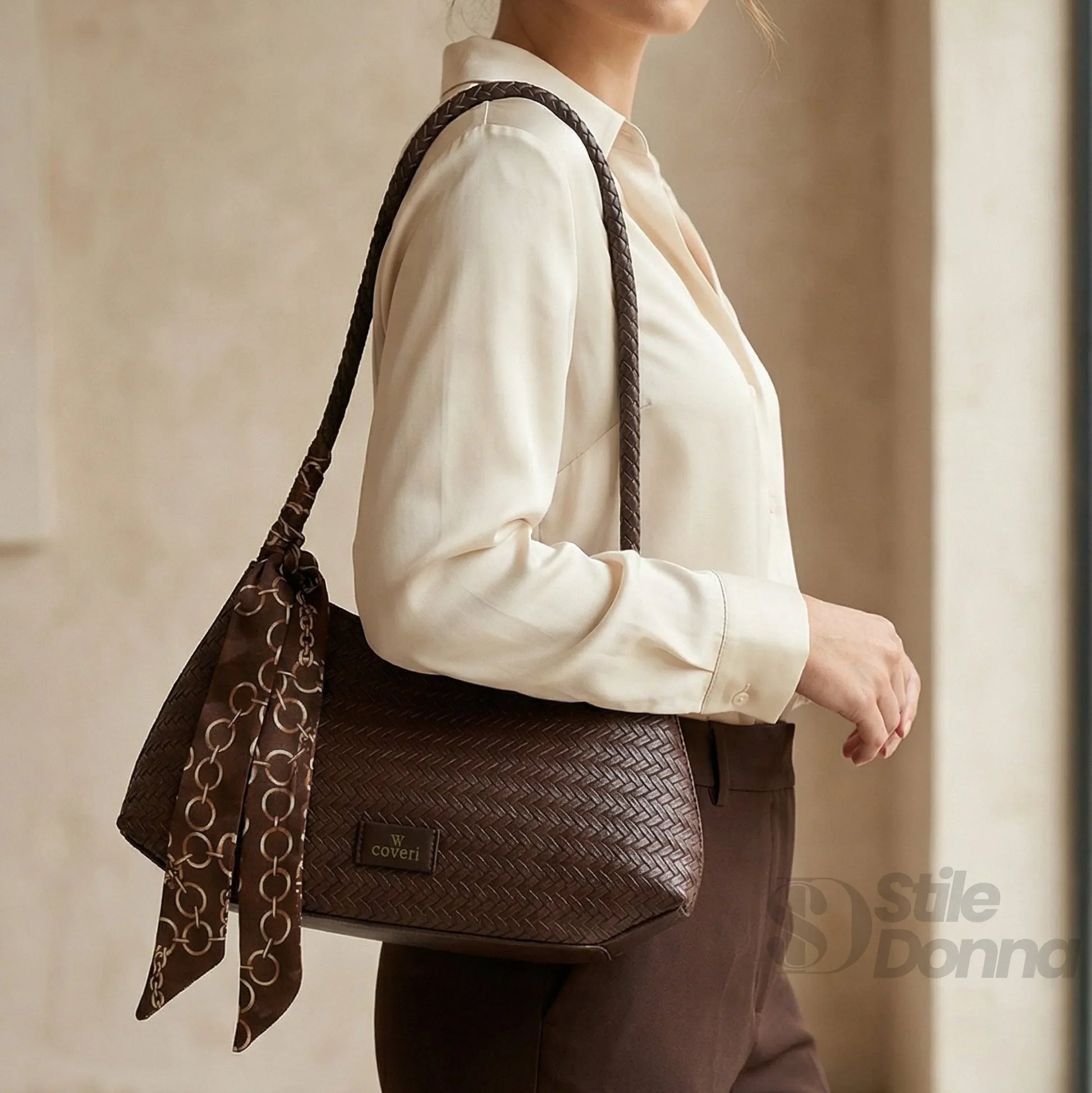 yy-coveri-borsa-a-tracolla-intrecciata-argentata-con-sciarpa-510 - Stile Donna Bags