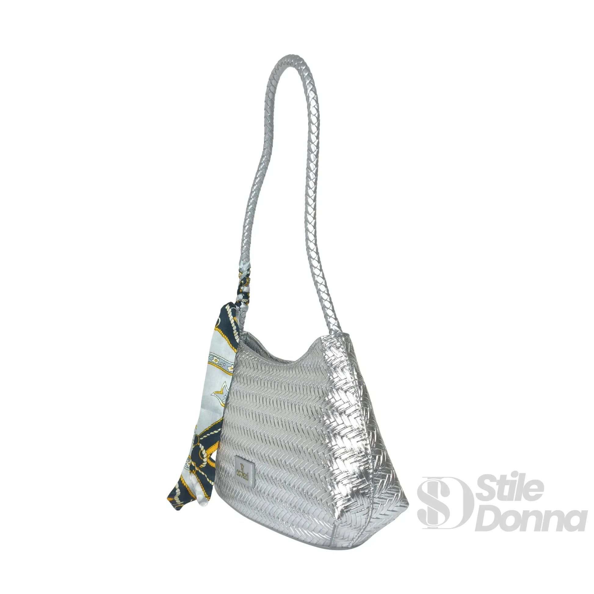 yy-coveri-borsa-a-tracolla-intrecciata-argentata-con-sciarpa-693 - Stile Donna Bags