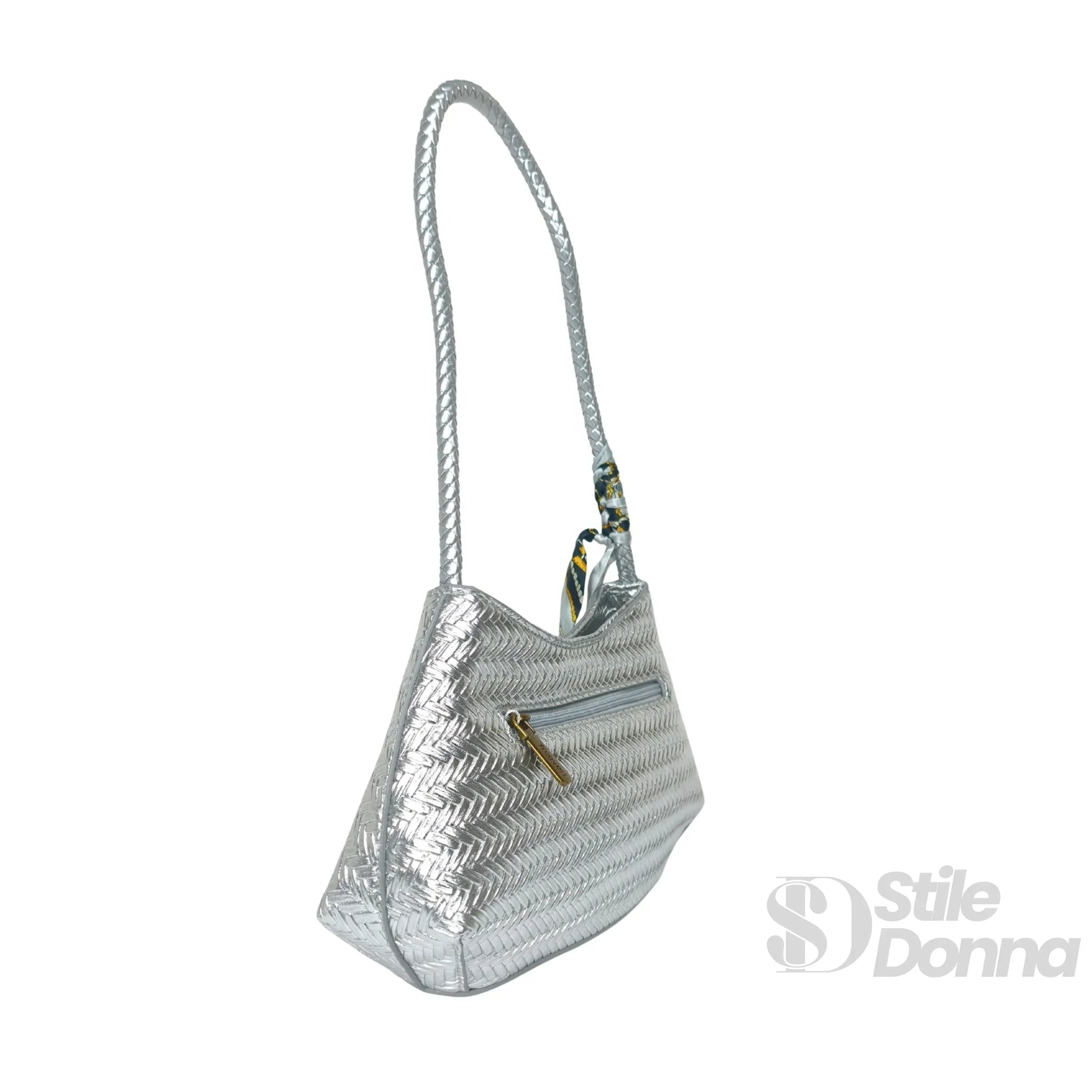 yy-coveri-borsa-a-tracolla-intrecciata-argentata-con-sciarpa-932 - Stile Donna Bags