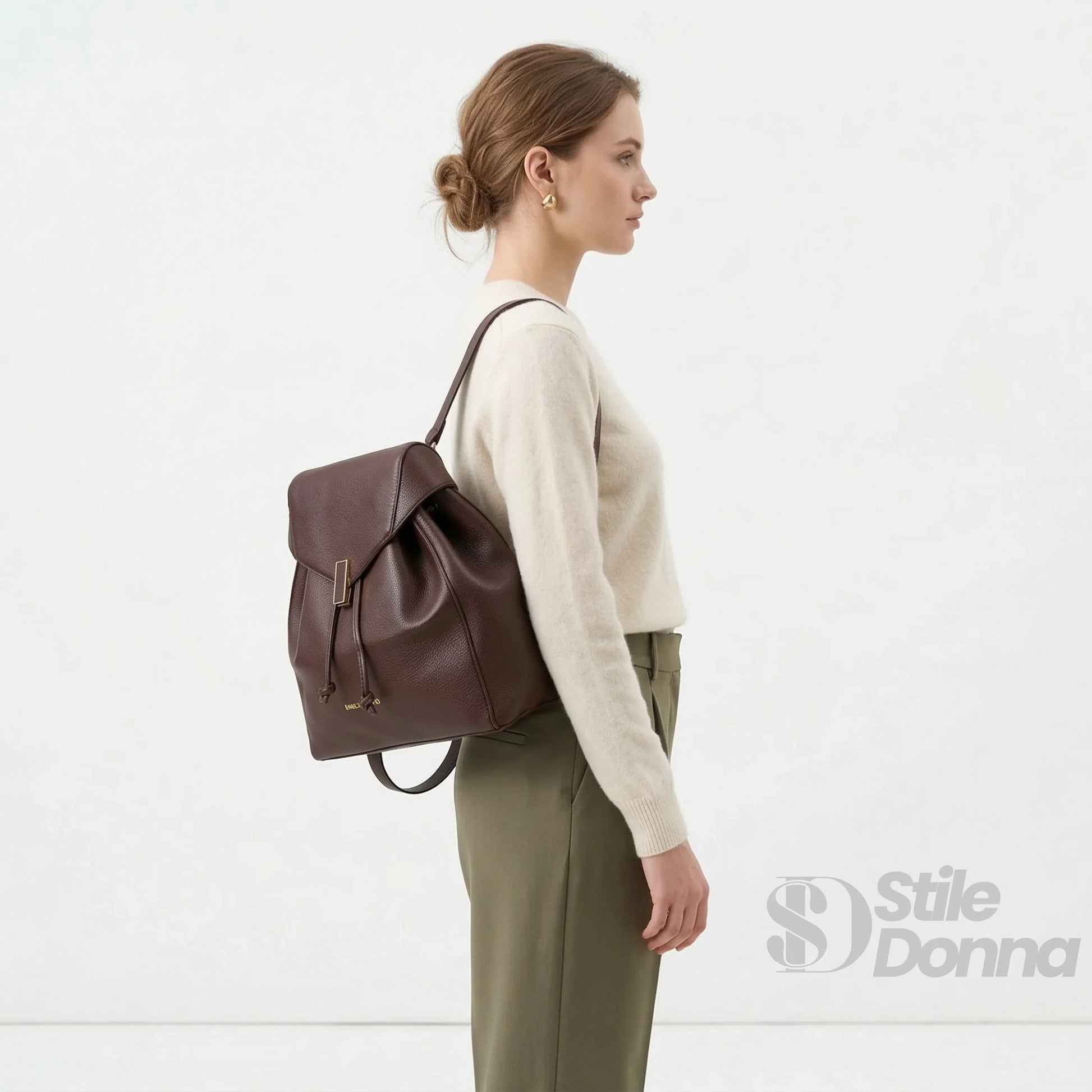 Zaino In Pelle Marrone Con Finiture Dorate | Interno e tasche | ecopelle | Marrone