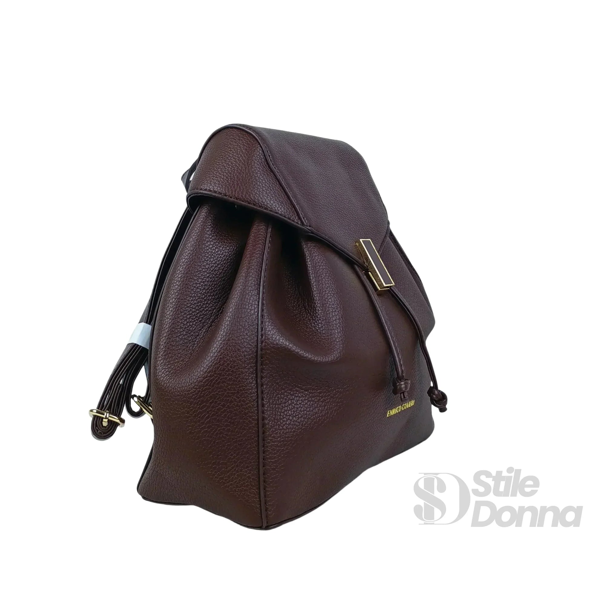 Zaino In Pelle Marrone Con Finiture Dorate | Prospettiva indossata | ecopelle | Marrone