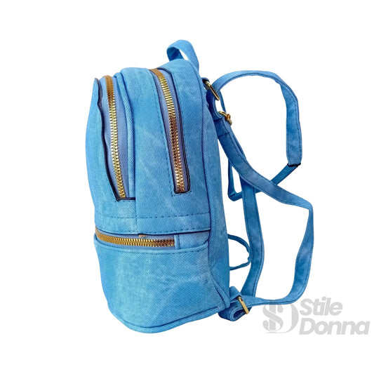 zaino-mini-in-denim-blu-con-zip-oro-369 - Stile Donna Bags